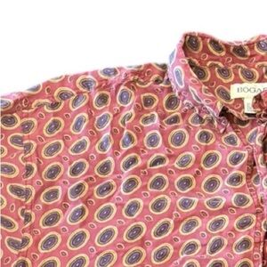 Bogari 100% Silk Long Sleeve Button Down Shirt Men's Large Red Geometric Preppy